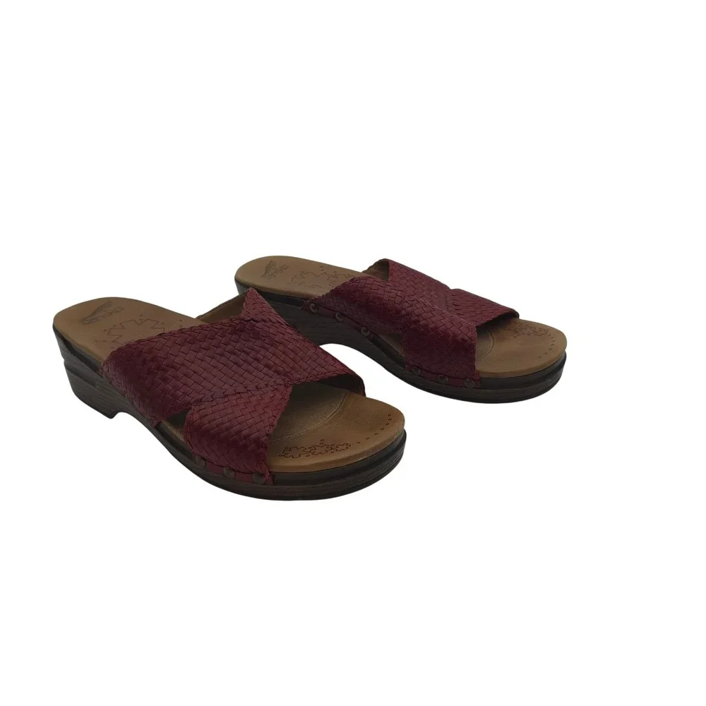 Dansko Oxblood Woven Leather‎ Slide Sandals 41/10 Comfort Wedge Boho